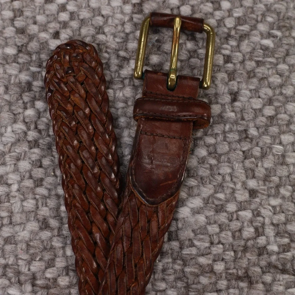 Coach Woven Belt Mens 40 Brown Good Braided Leather Brass Buckle 3744 G1